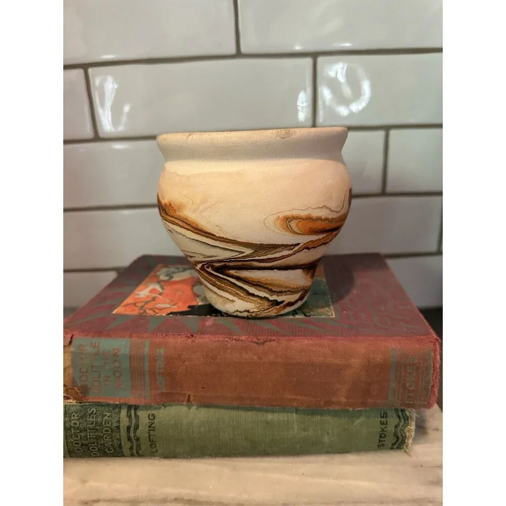 Nemadji Pottery Red Swirl Vase 12”Tall Multi Color Brown Swirls Western Decor